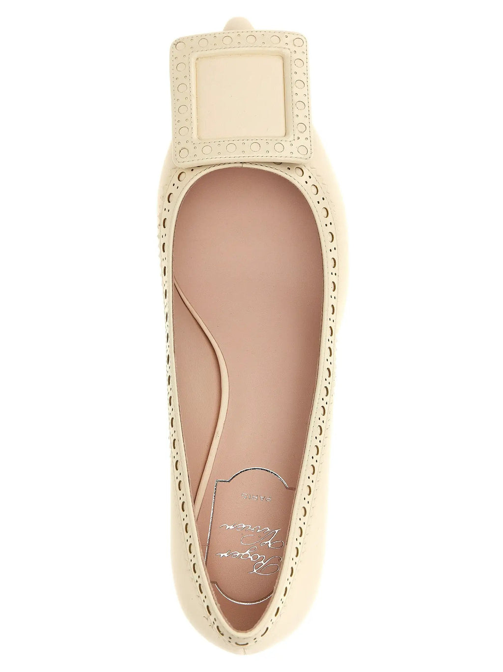Roger Vivier White Lamb Leather Mid Heel Pumps