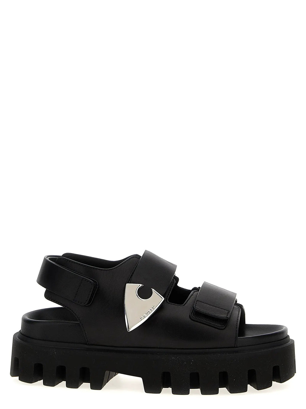 Alexander McQueen Black Calf Leather Bos Taurus Flat Sandals