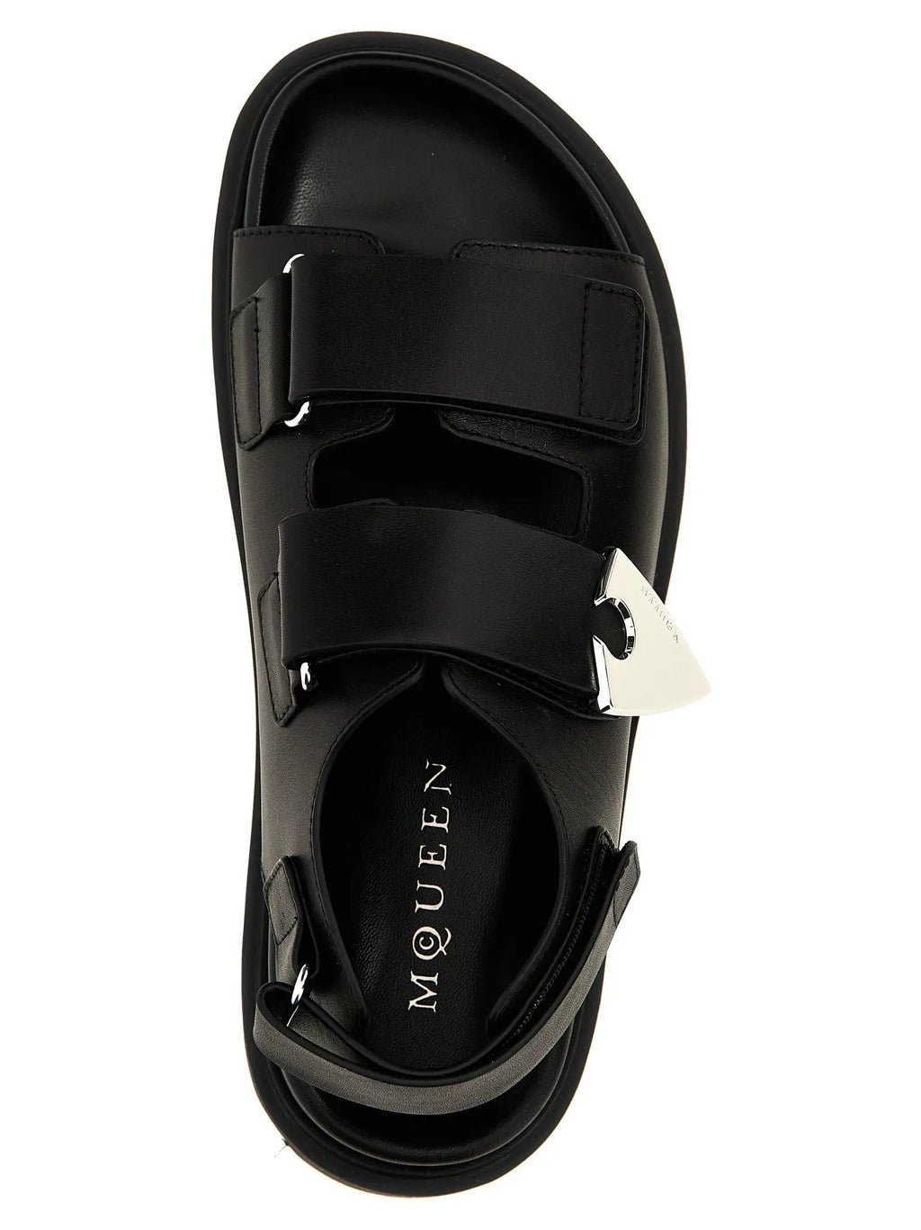 Alexander McQueen Black Calf Leather Bos Taurus Flat Sandals