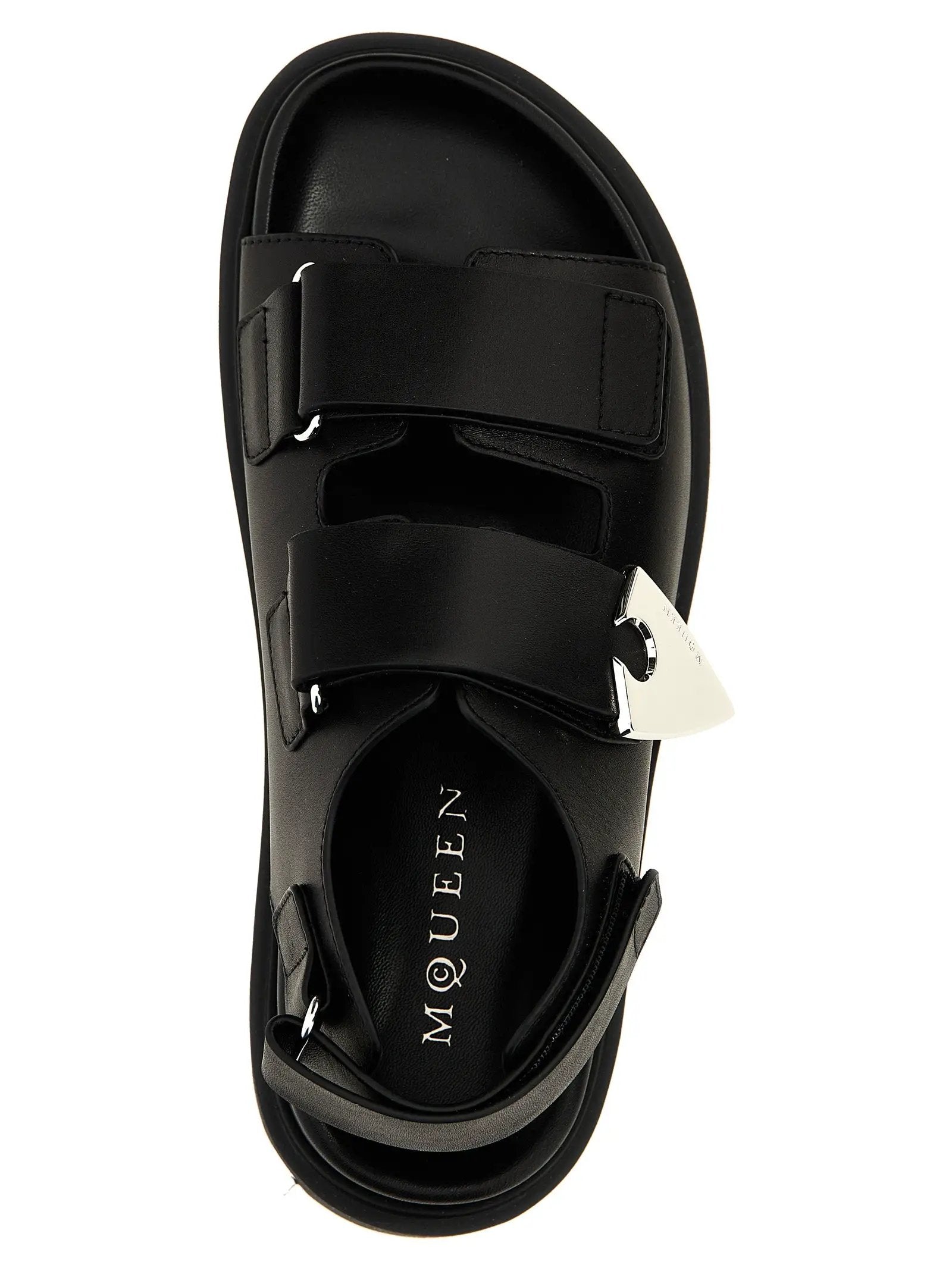 Alexander McQueen Black Calf Leather Bos Taurus Flat Sandals