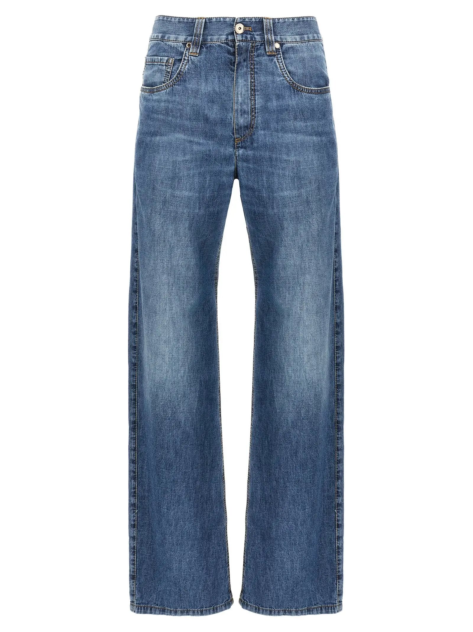 Brunello Cucinelli Blue Cotton Straight-Leg Jeans