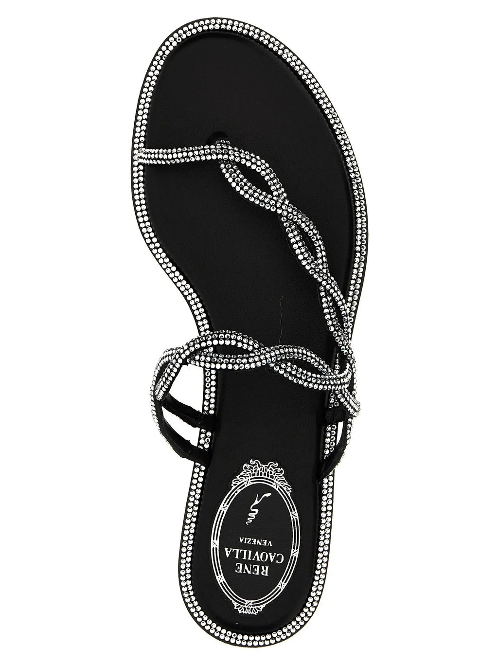RENE CAOVILLA Black Satin Slides