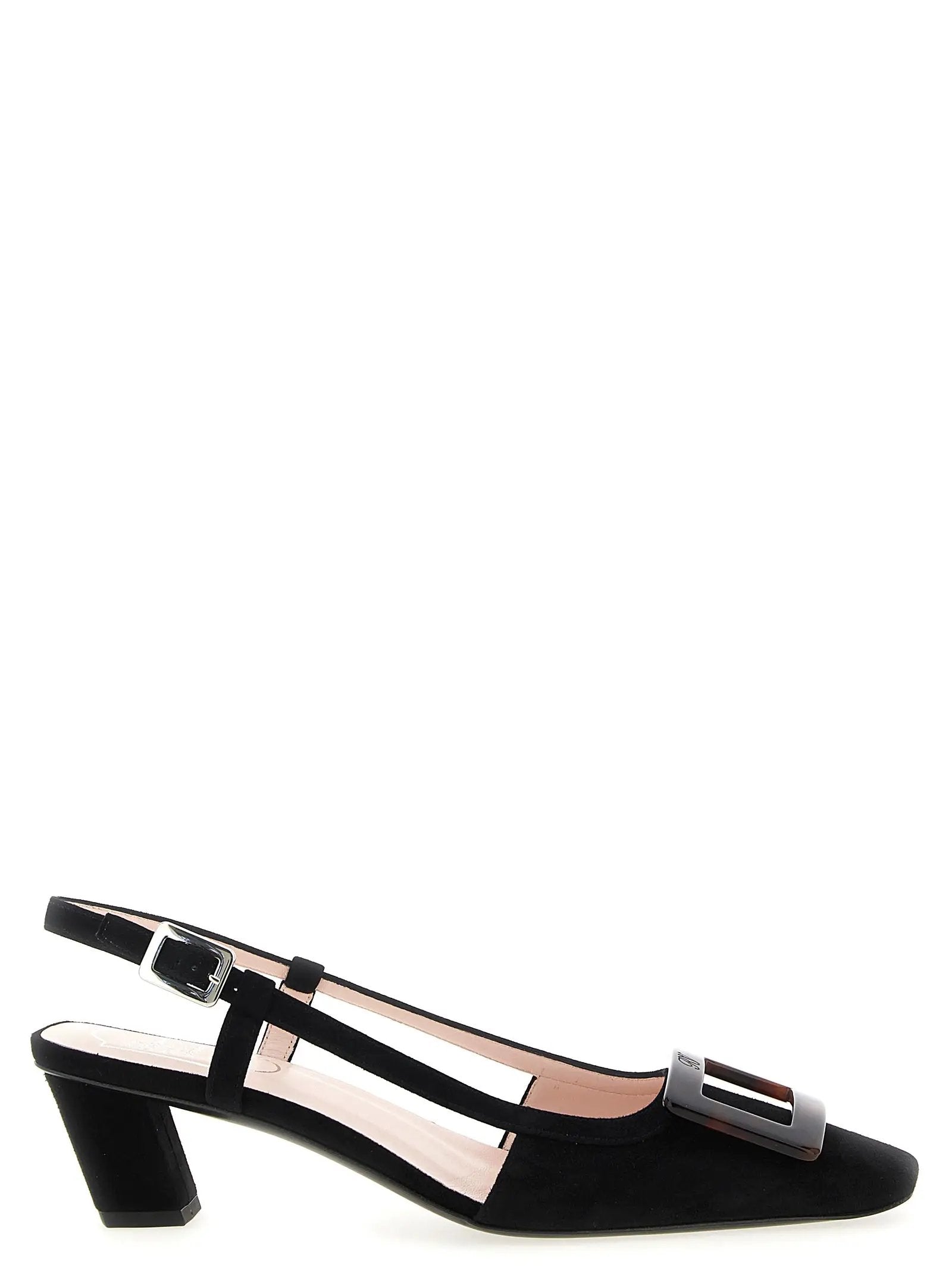 Roger Vivier Black Goatskin Mid Heel Pumps