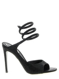RENE CAOVILLA Black Satin Stiletto Heel Sandals