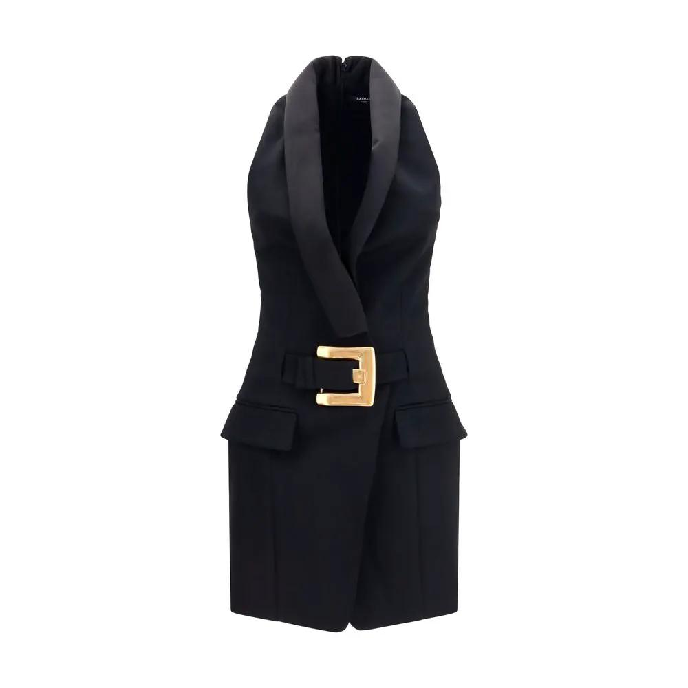 Balmain Black Wool Oves Aries Casual Dress