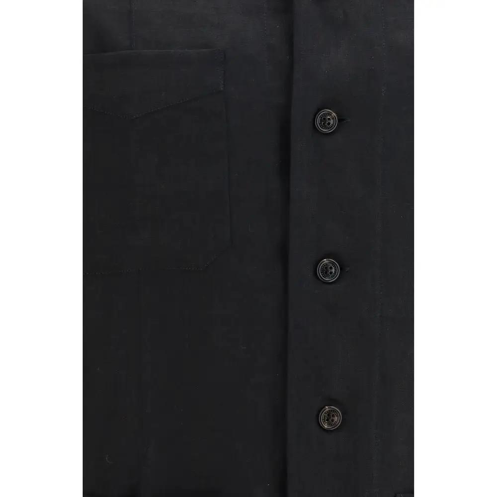 Brunello Cucinelli Black Linen Denim Jacket
