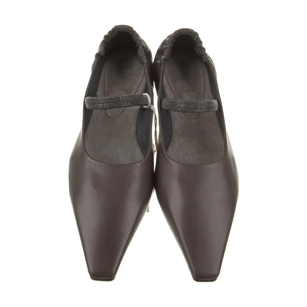 Brunello Cucinelli Brown Leather Ballet Flats