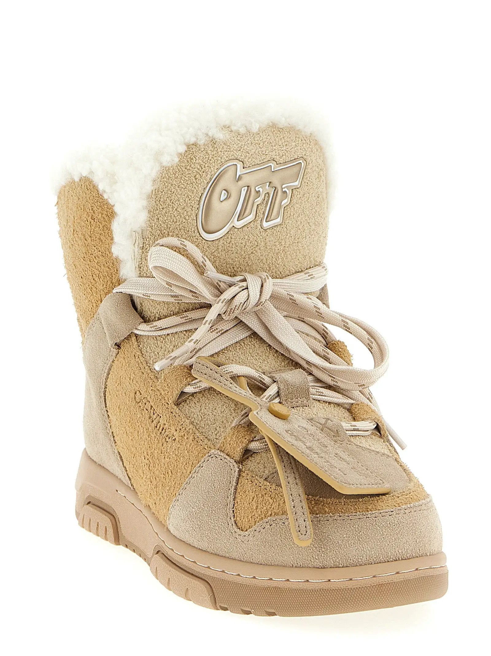 Off-White Beige Calfskin Ankle Boots