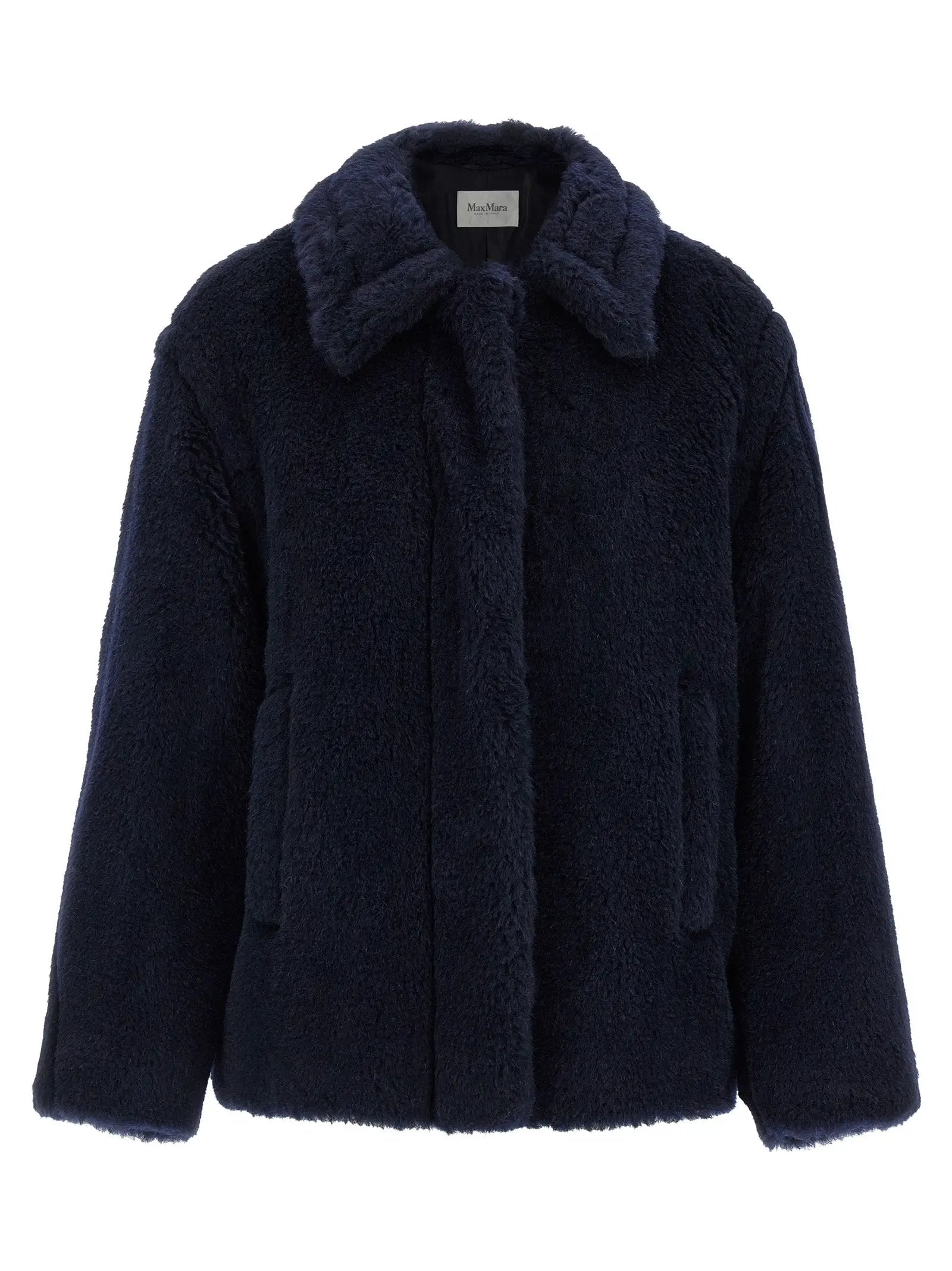 Max Mara Blue Alpaca Leather Coat