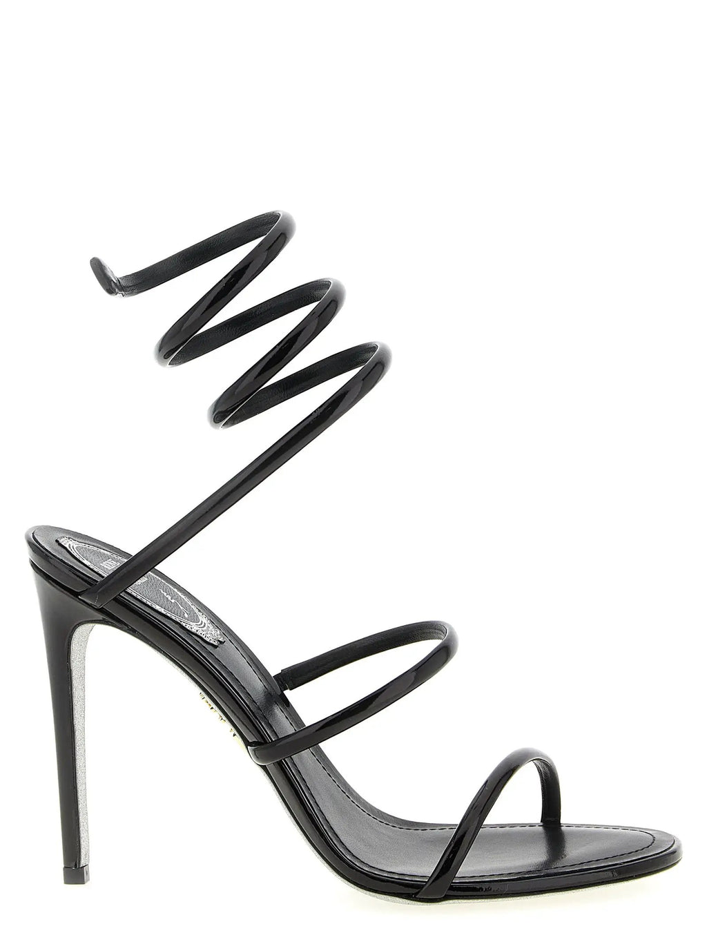 RENE CAOVILLA Black Calfskin Stiletto Heel Sandals