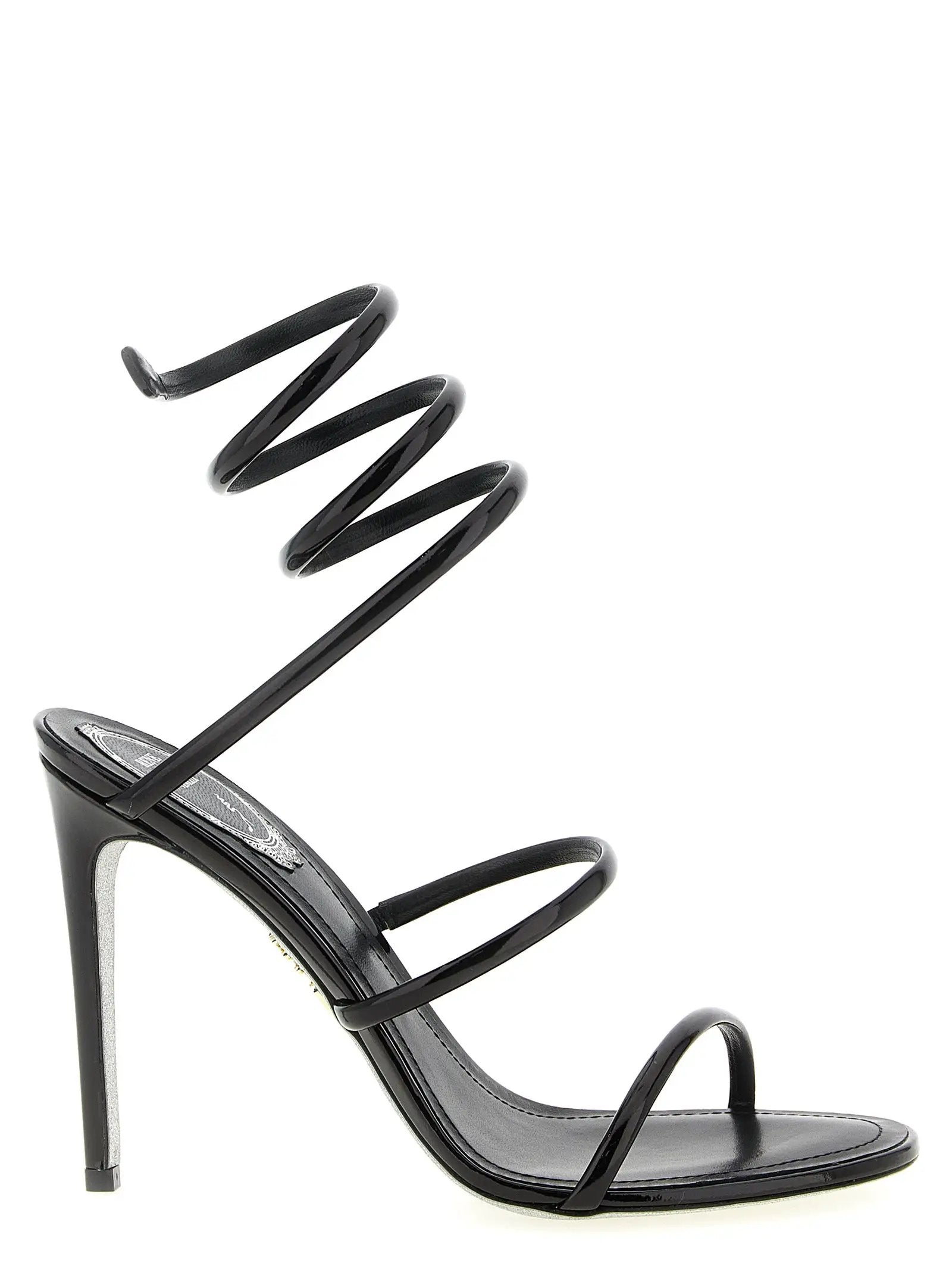RENE CAOVILLA Black Calfskin Stiletto Heel Sandals