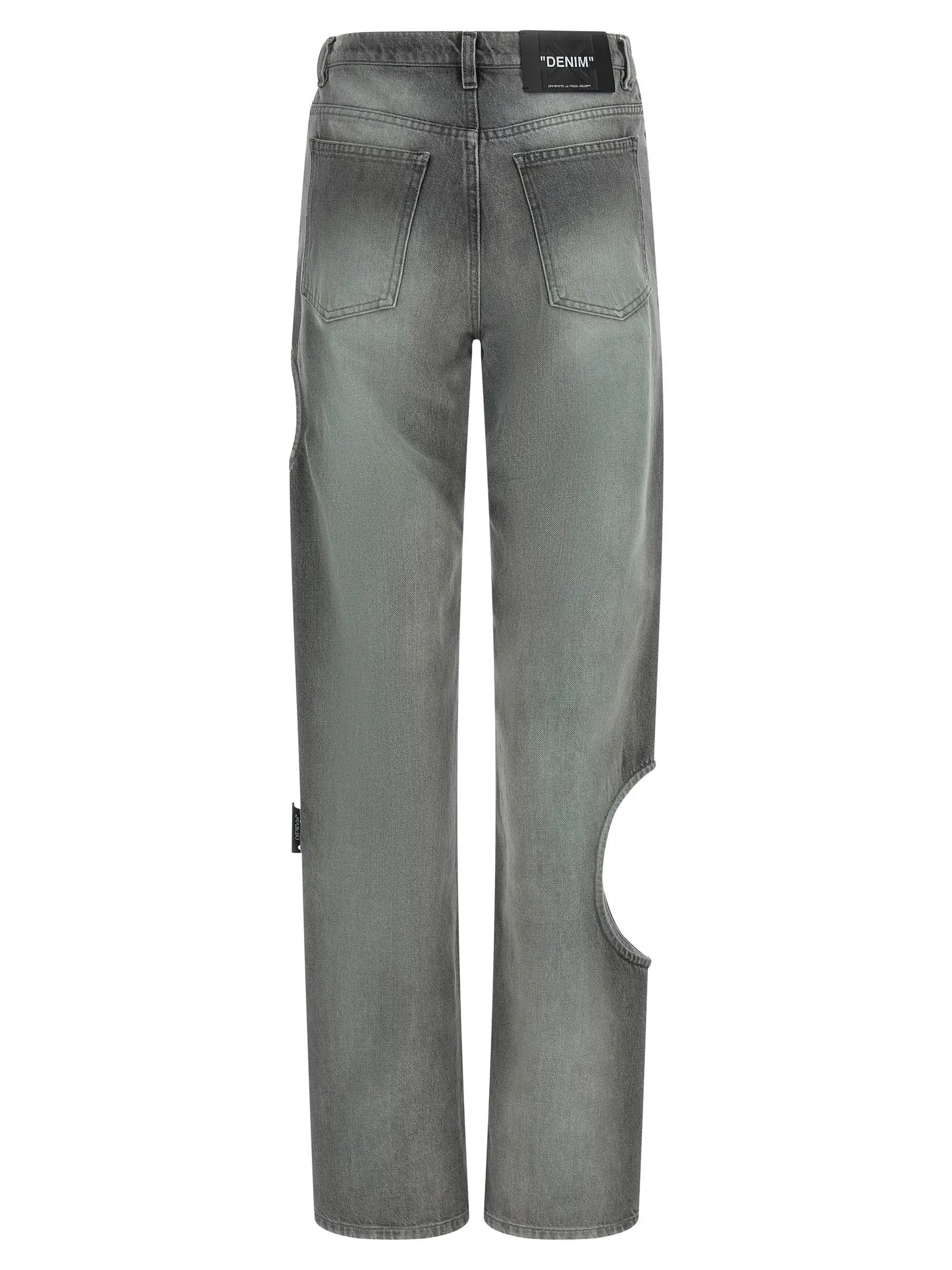 Off-White Gray Cotton Straight-Leg Jeans
