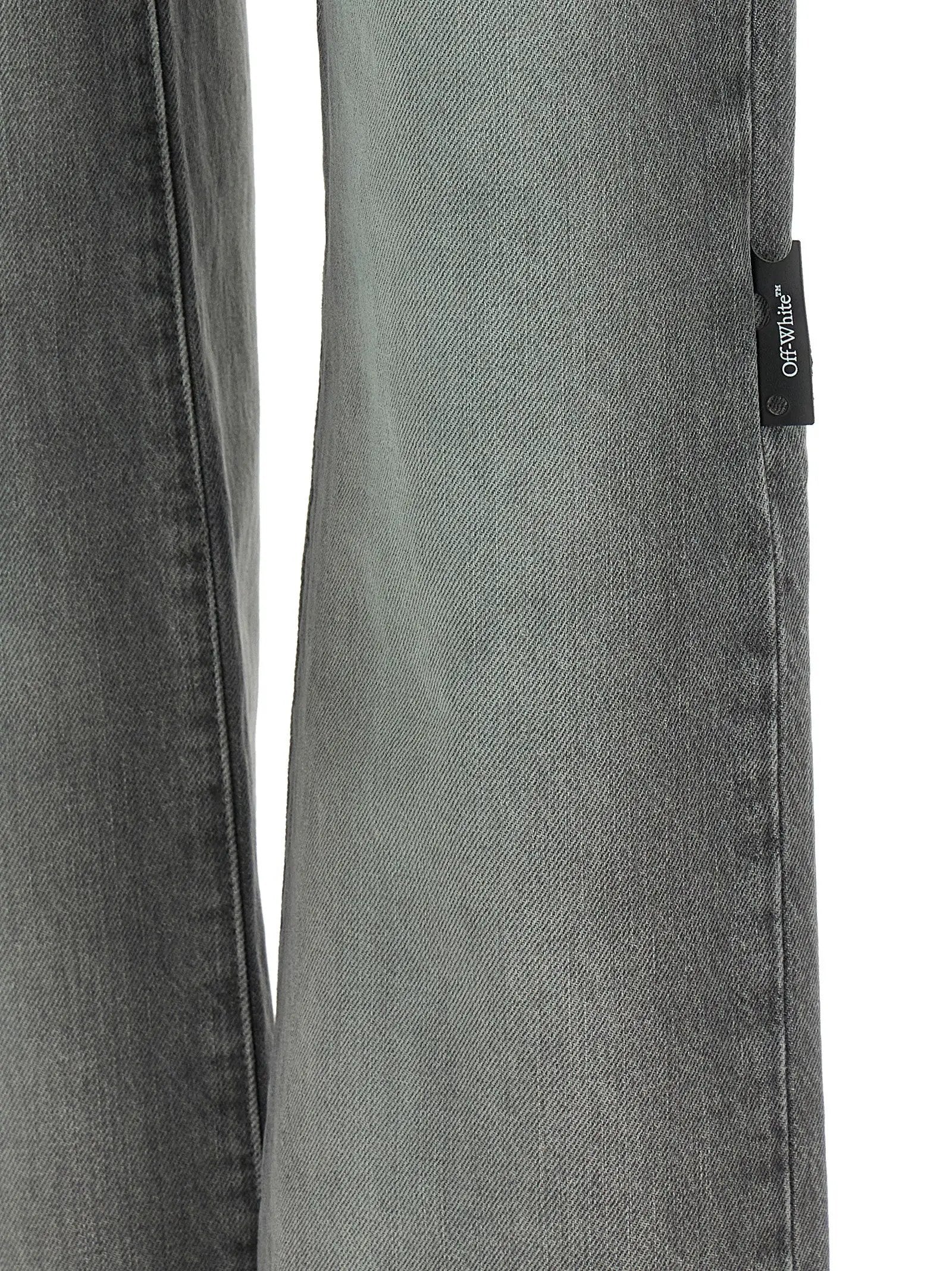 Off-White Gray Cotton Straight-Leg Jeans