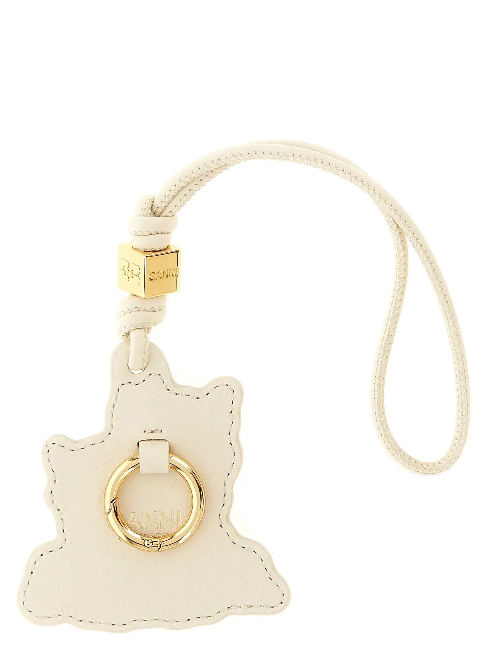 Ganni Beige Leather Keychain