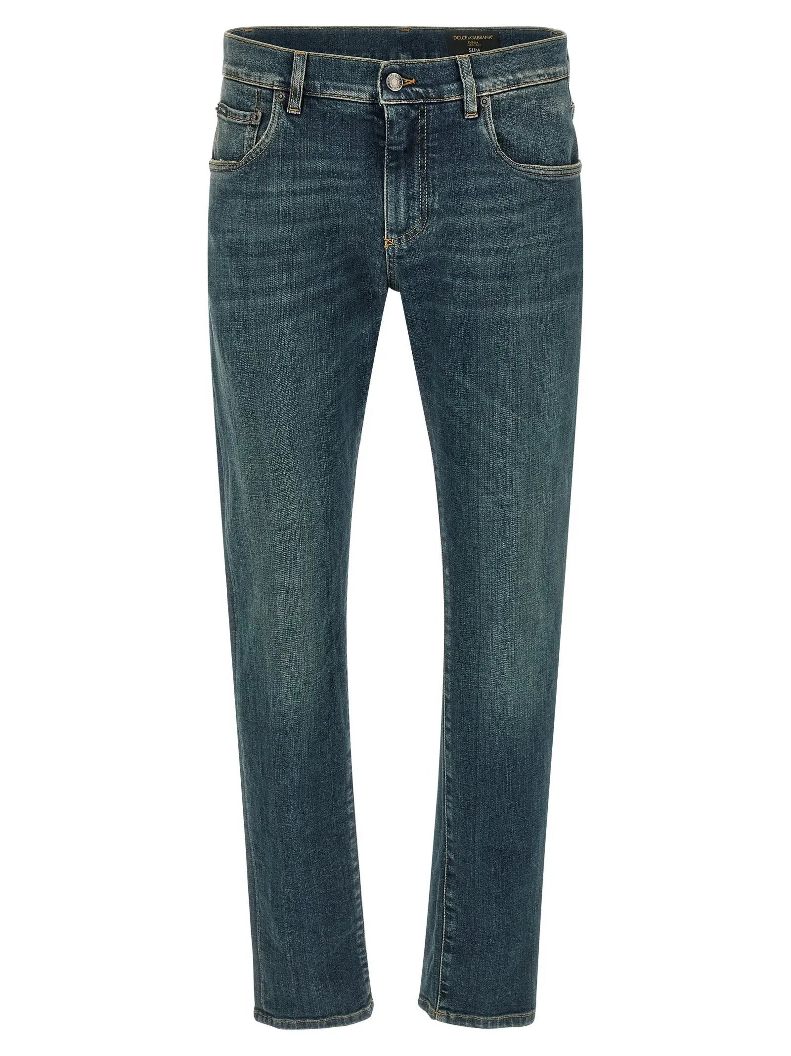 Dolce & Gabbana Blue Cotton Slim Fit Jeans