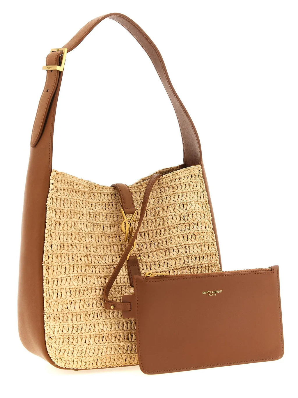 Sac bandoulière Saint Laurent en raphia beige
