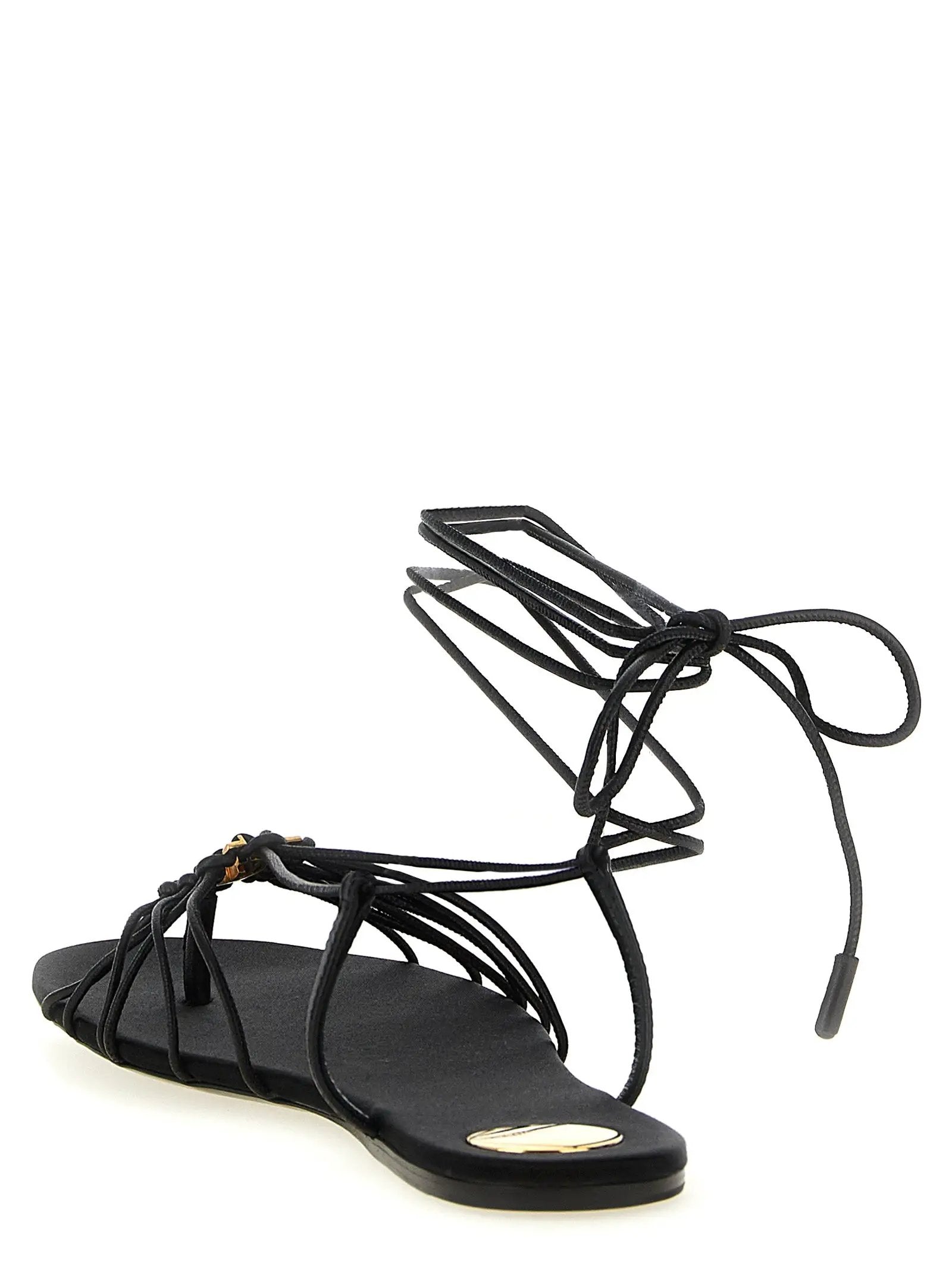 Saint Laurent Black Lamb Leather Flat Sandals