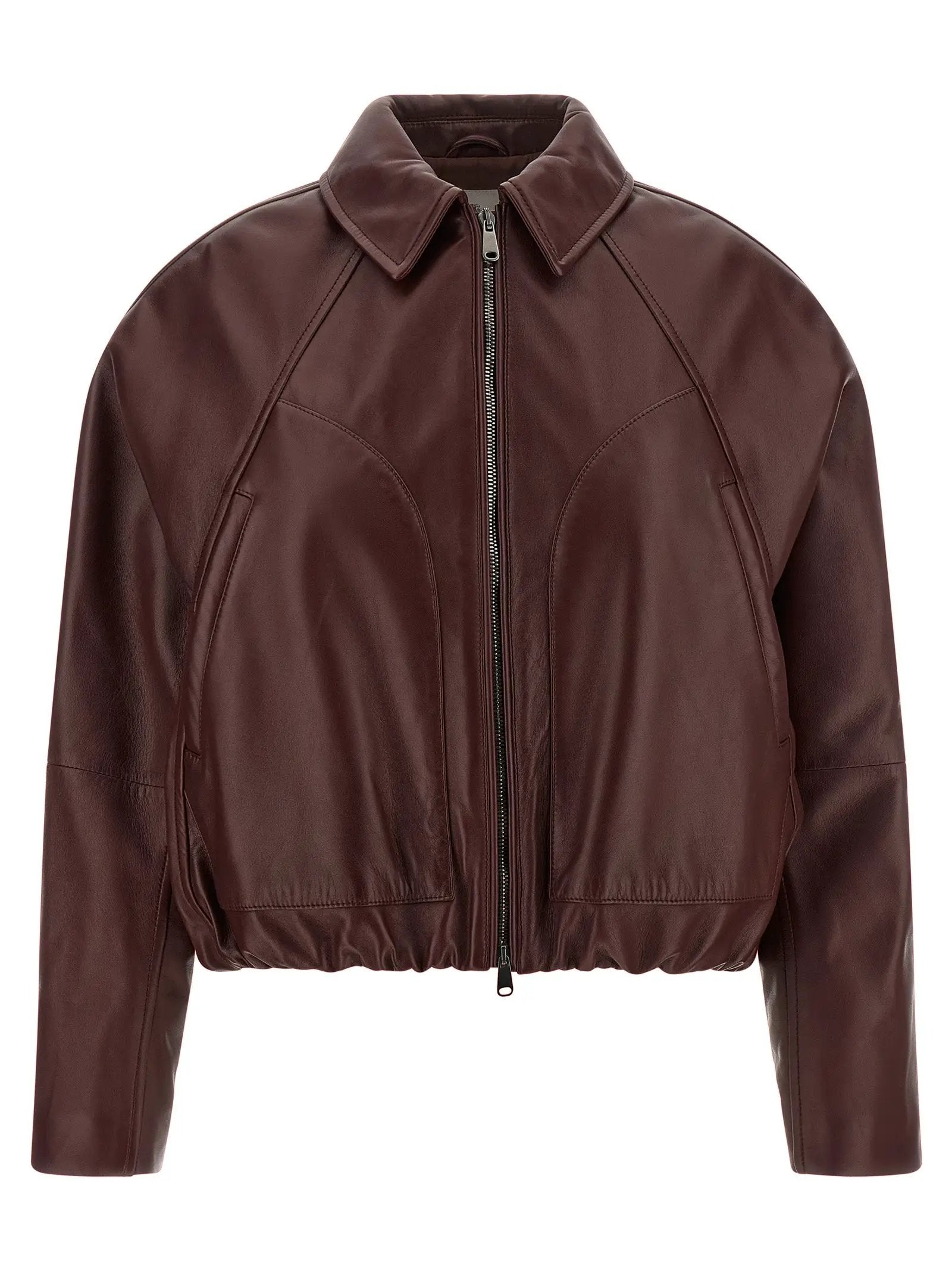 Brunello Cucinelli Bordeaux Calfskin Leather Jacket