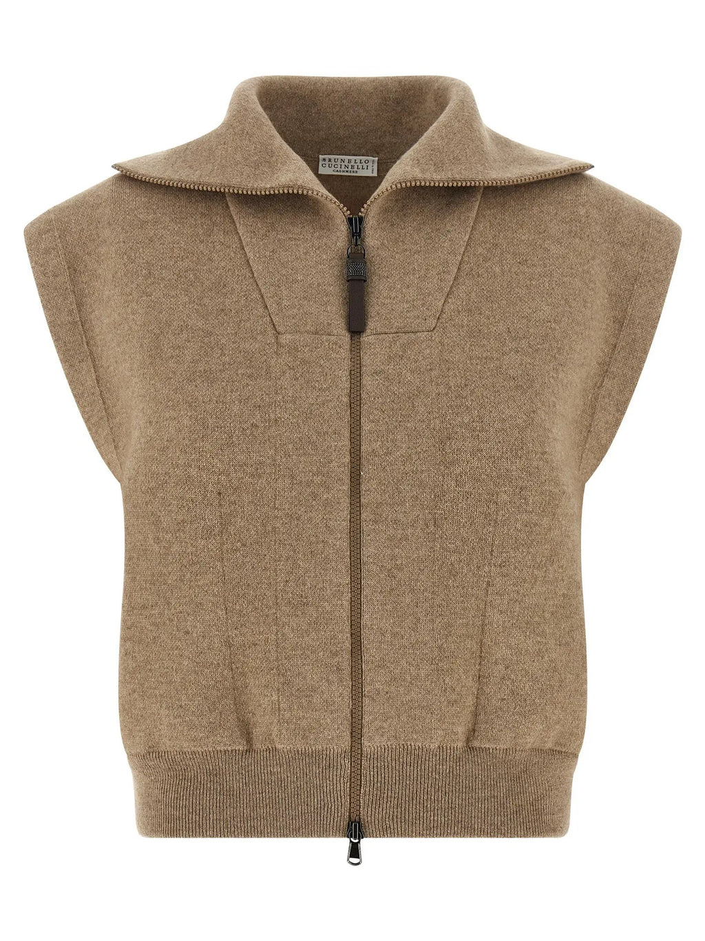 Brunello Cucinelli Beige Cashmere Sleeveless Jacket