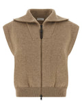 Brunello Cucinelli Beige Cashmere Sleeveless Jacket