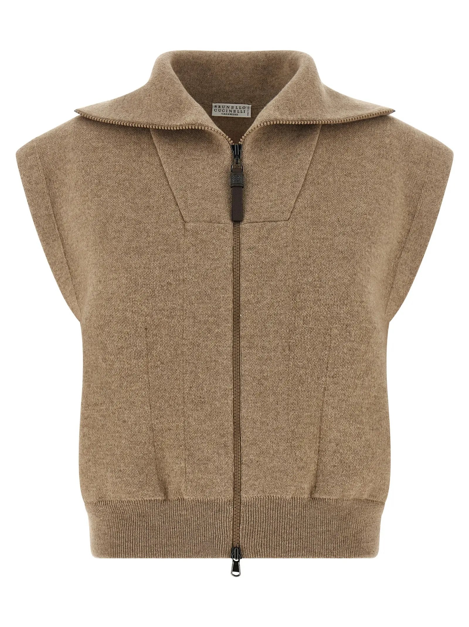 Brunello Cucinelli Beige Cashmere Sleeveless Jacket