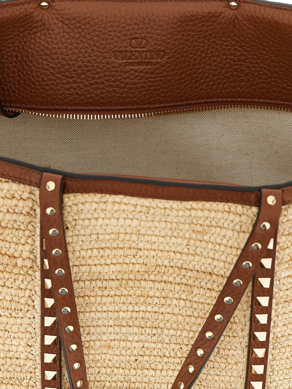 Valentino Garavani Beige Straw Tote Bag