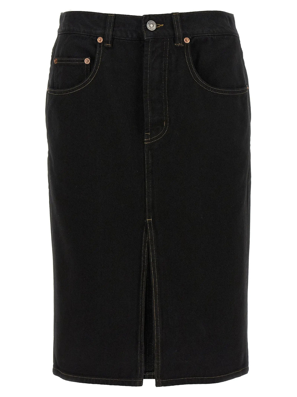 Saint Laurent Black Cotton Midi Skirt