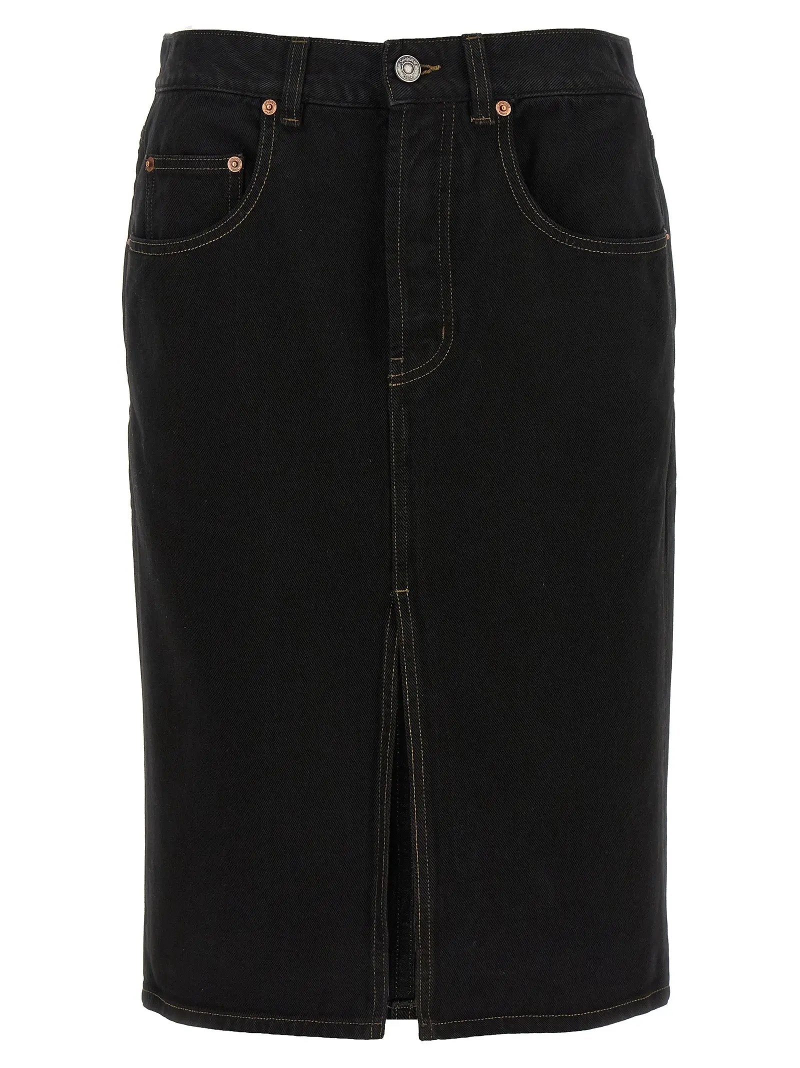 Saint Laurent Black Cotton Midi Skirt