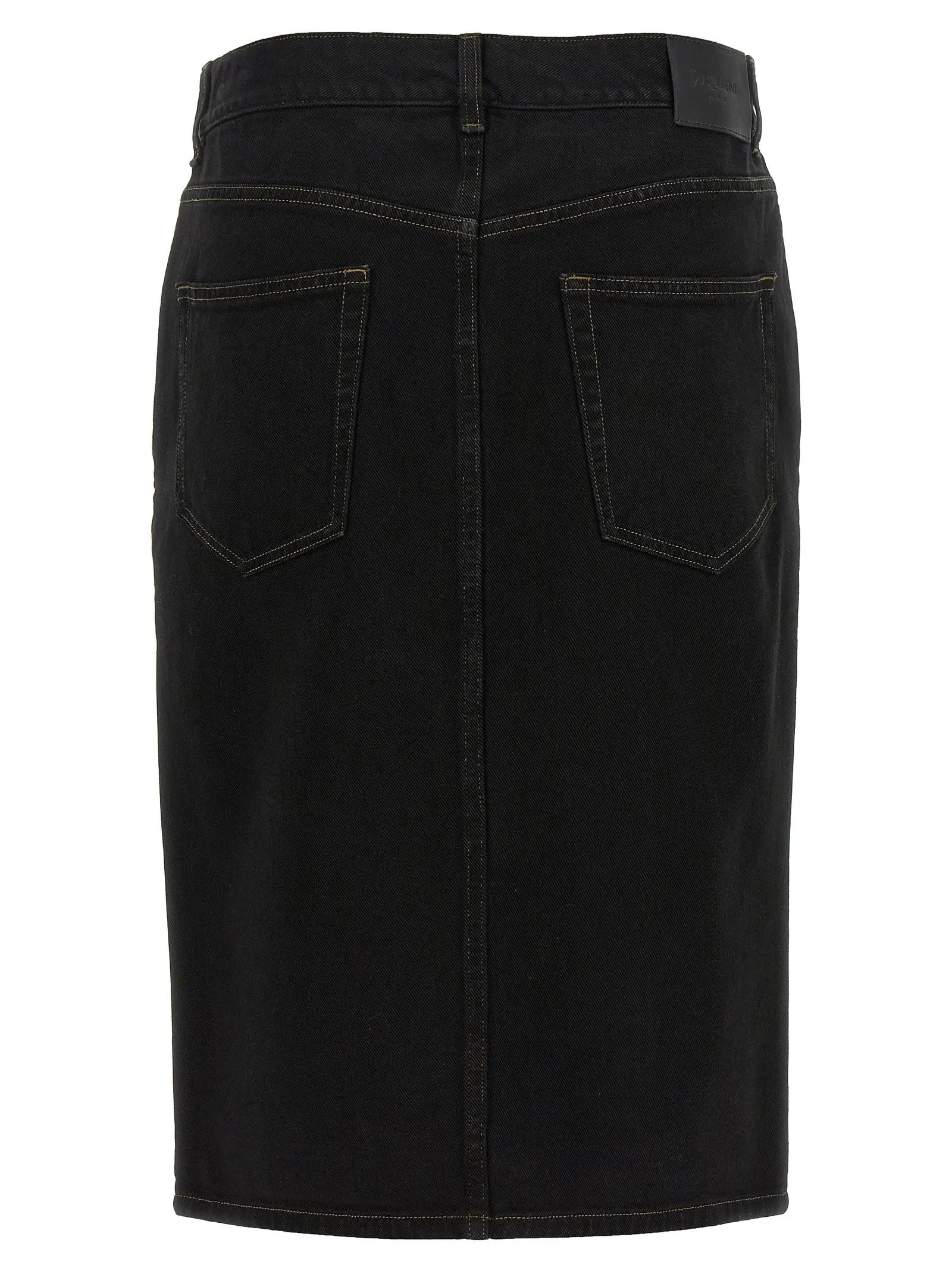 Saint Laurent Black Cotton Midi Skirt