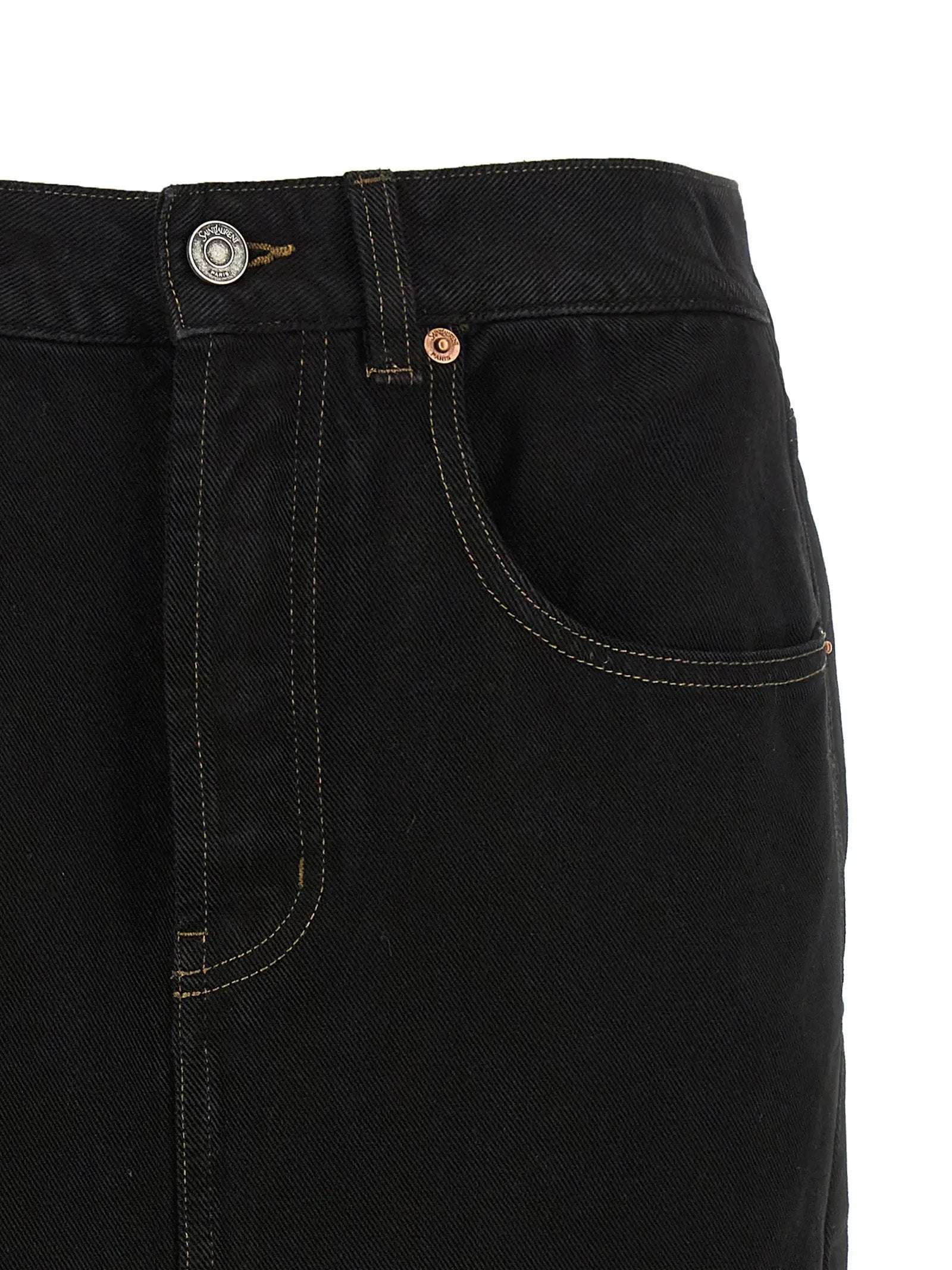 Saint Laurent Black Cotton Midi Skirt