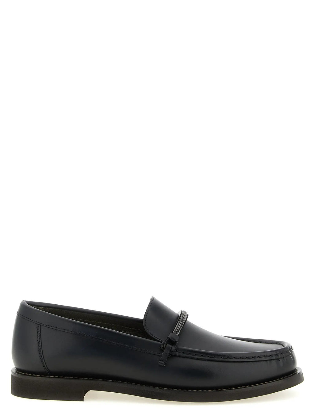 Brunello Cucinelli Black Calfskin Slip-On Loafers