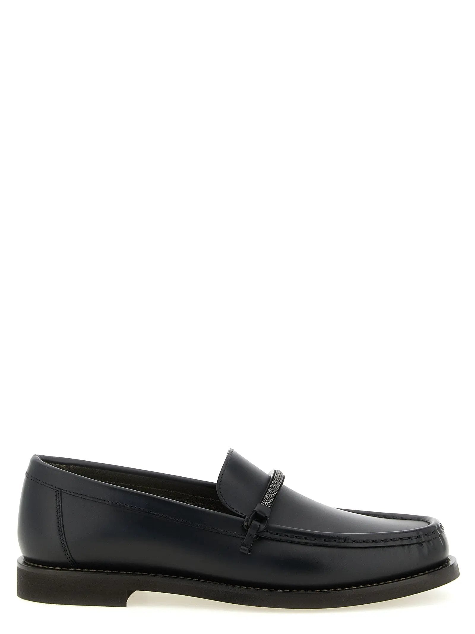 Brunello Cucinelli Black Calfskin Slip-On Loafers