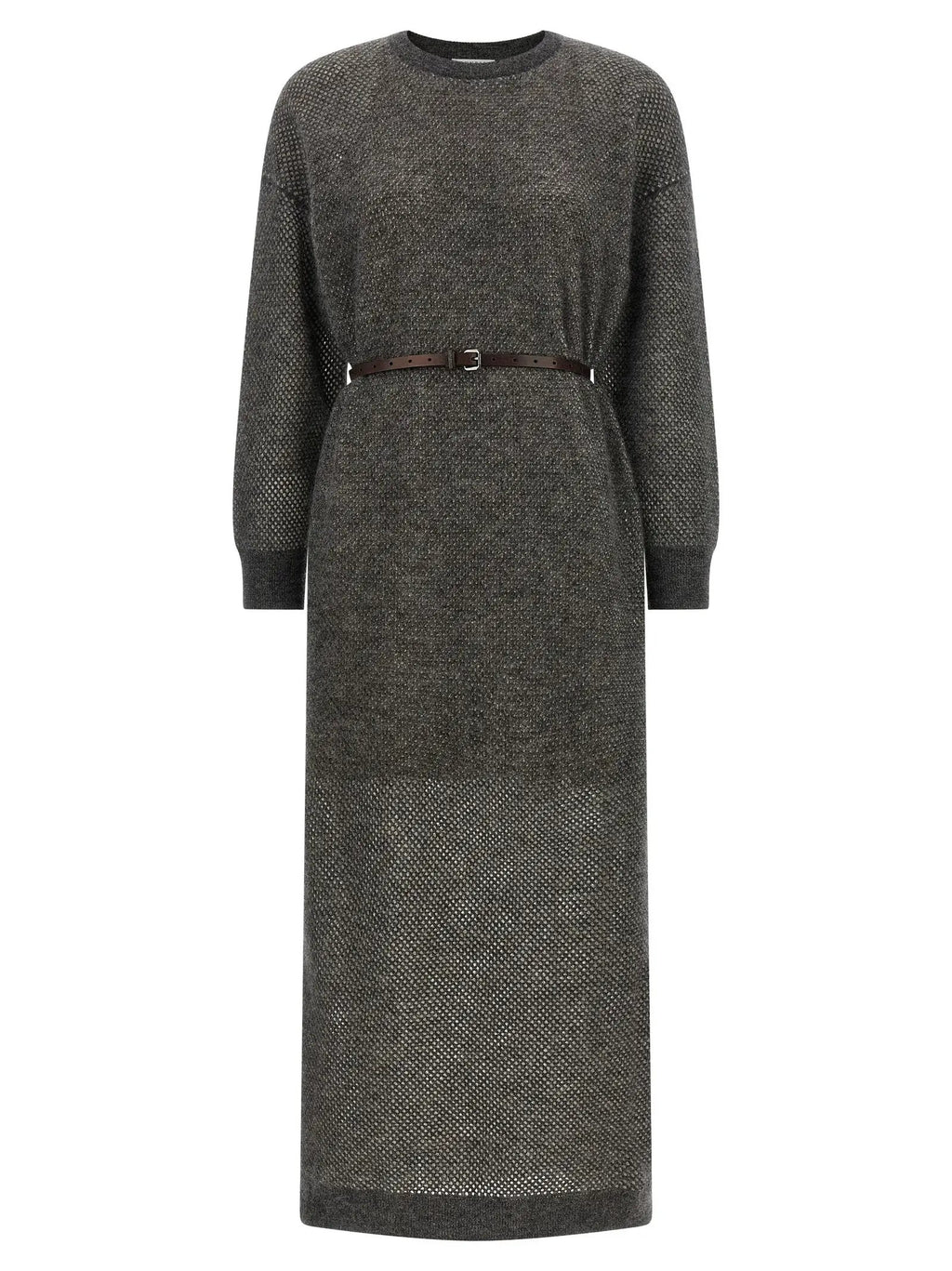Brunello Cucinelli Gray Wool Midi Dress