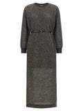 Brunello Cucinelli Gray Wool Midi Dress