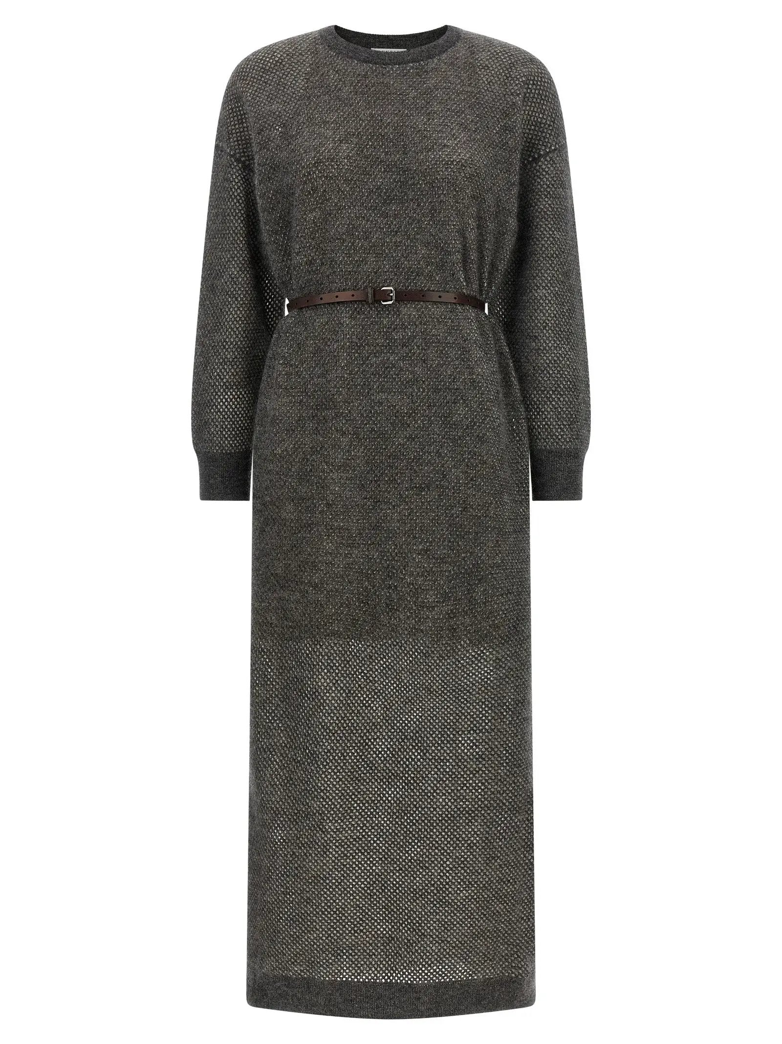 Brunello Cucinelli Gray Wool Midi Dress