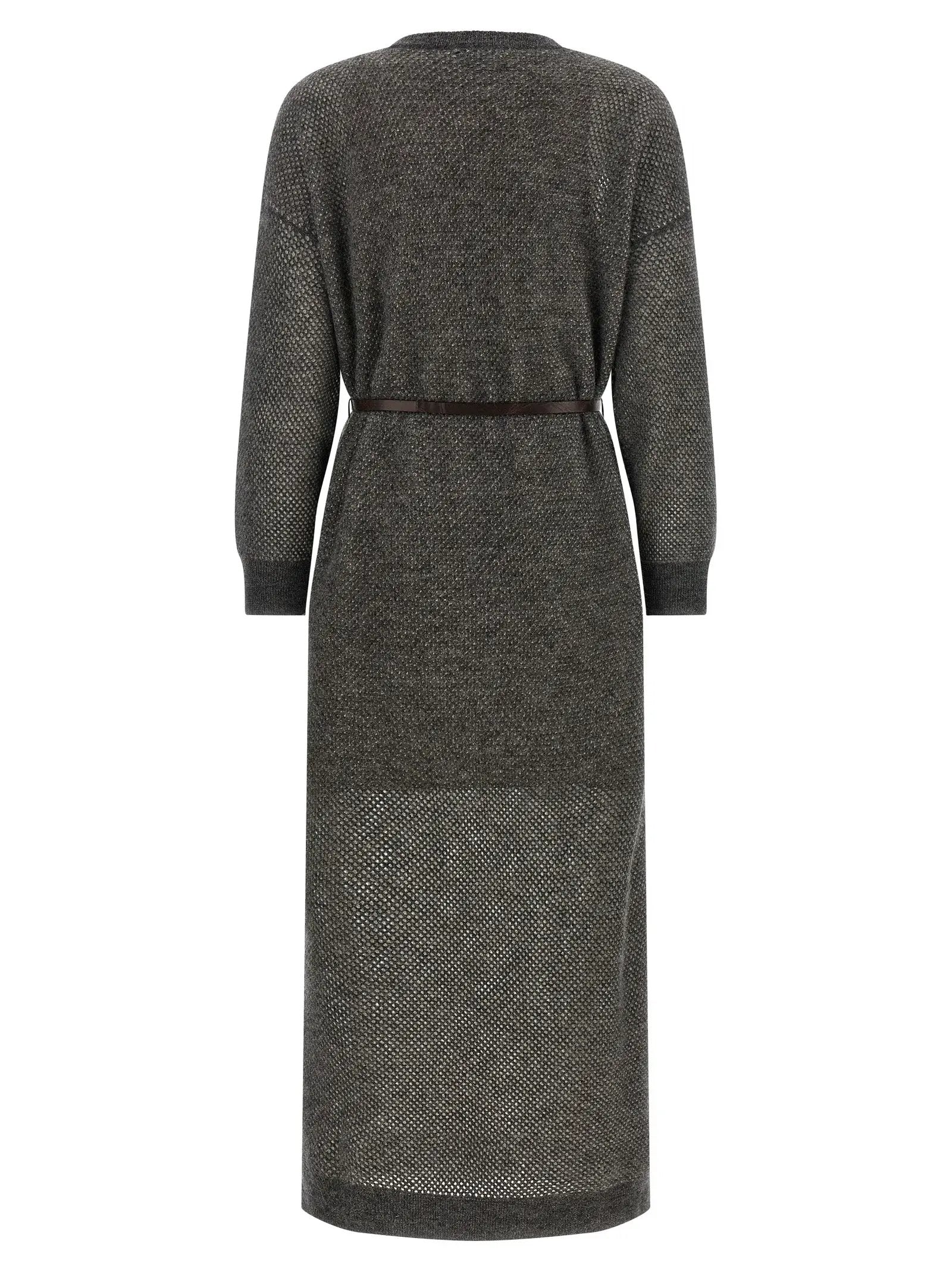 Brunello Cucinelli Gray Wool Midi Dress