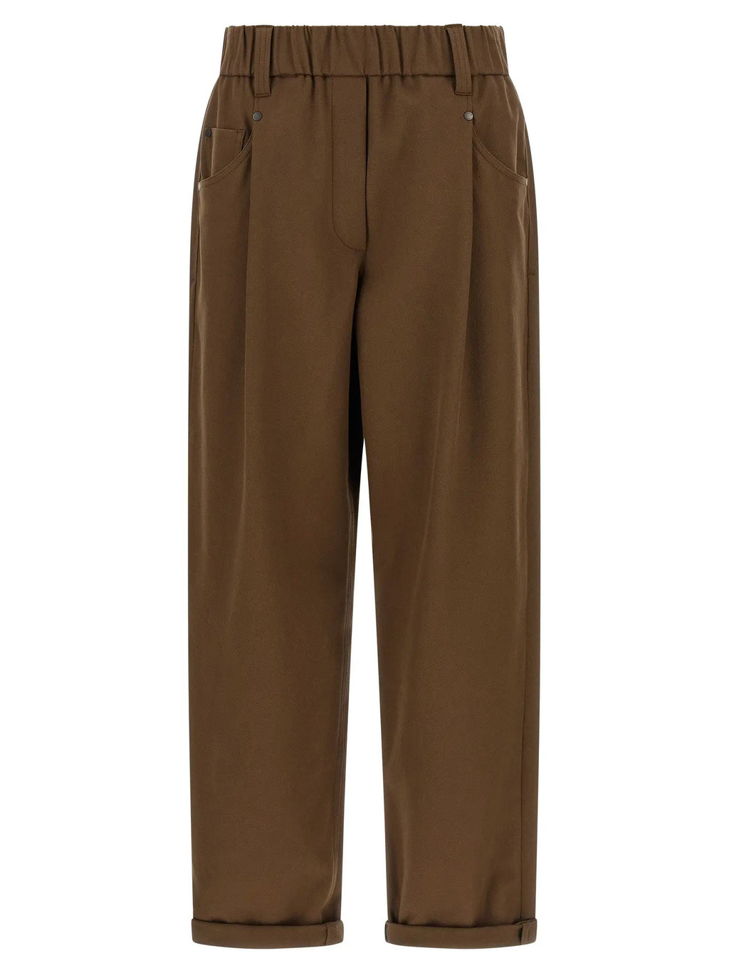 Pantalon décontracté en coton marron Brunello Cucinelli