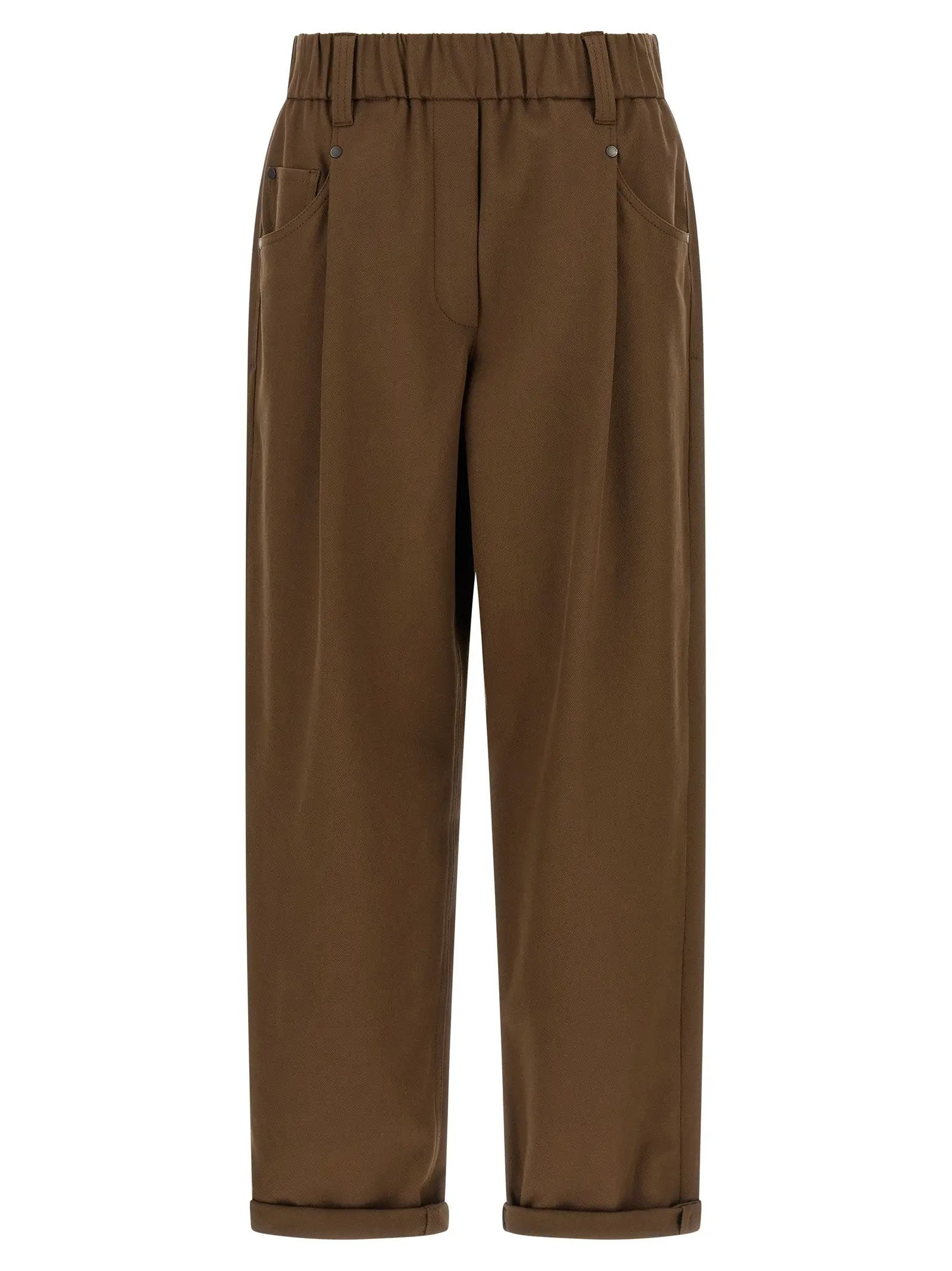 Pantalon décontracté en coton marron Brunello Cucinelli
