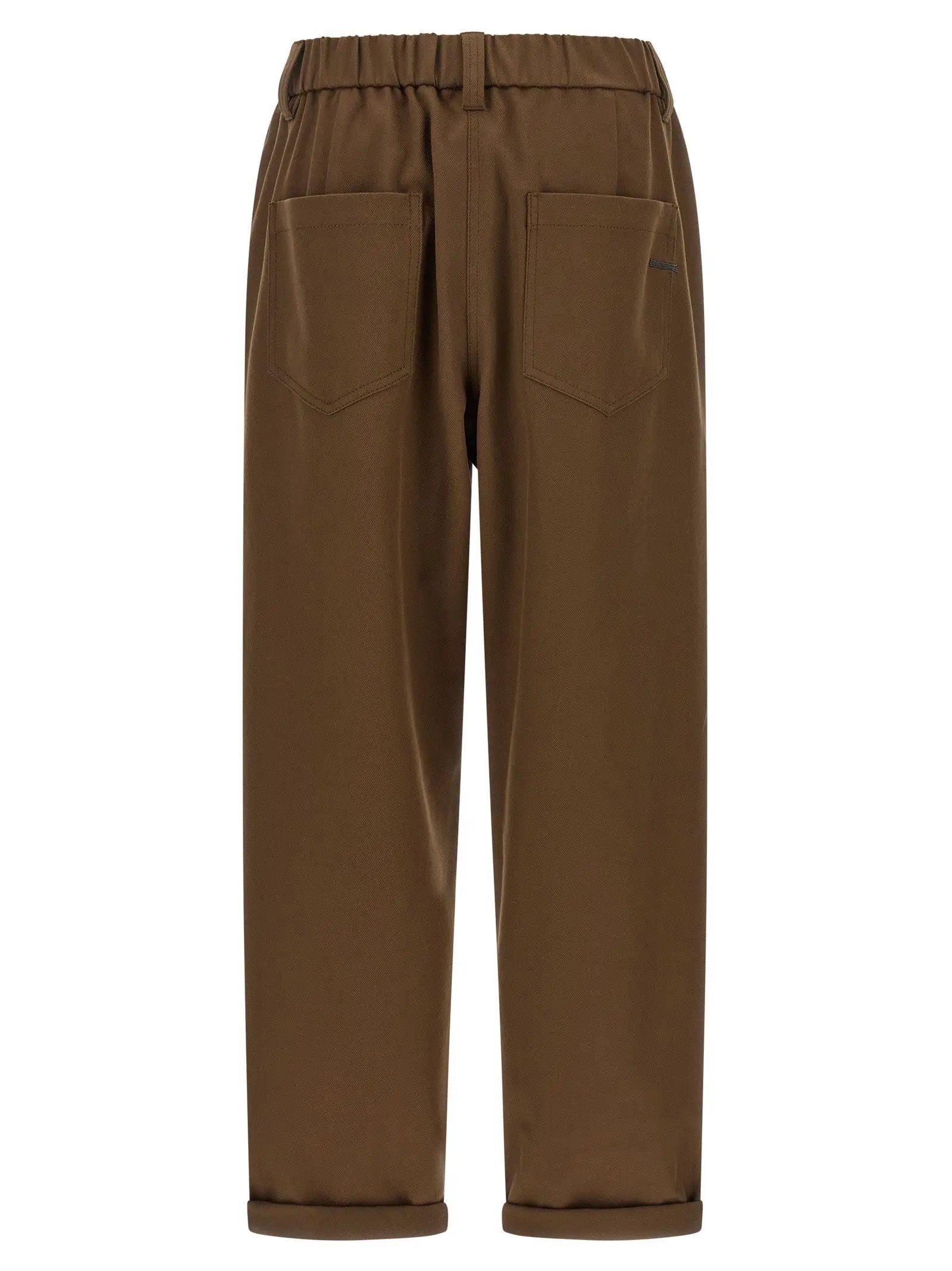 Pantalon décontracté en coton marron Brunello Cucinelli