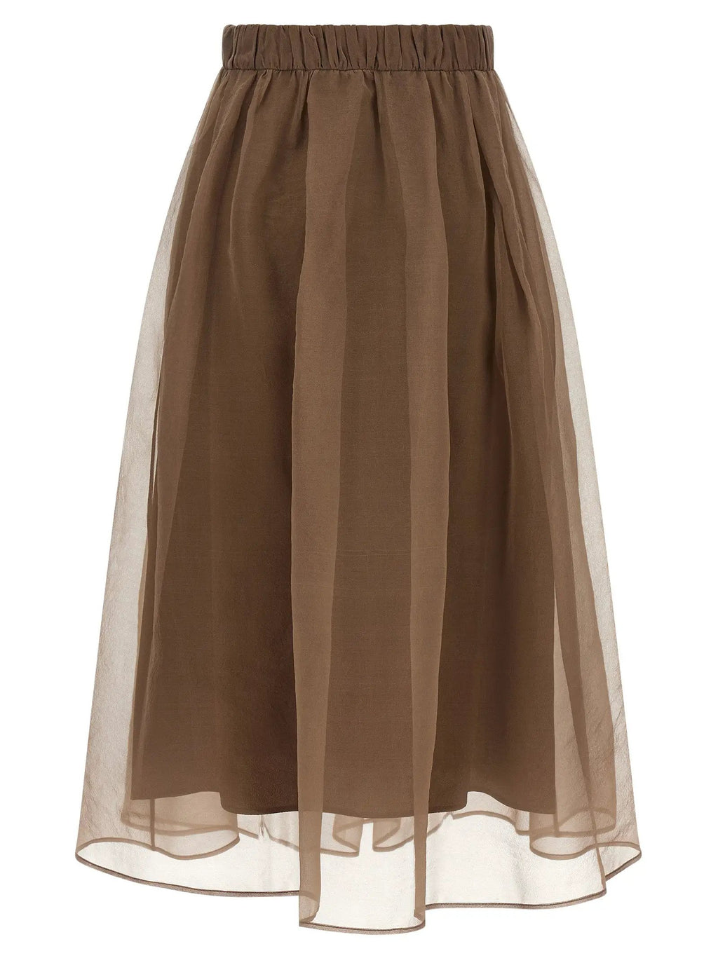Brunello Cucinelli Brown Silk Midi Skirt
