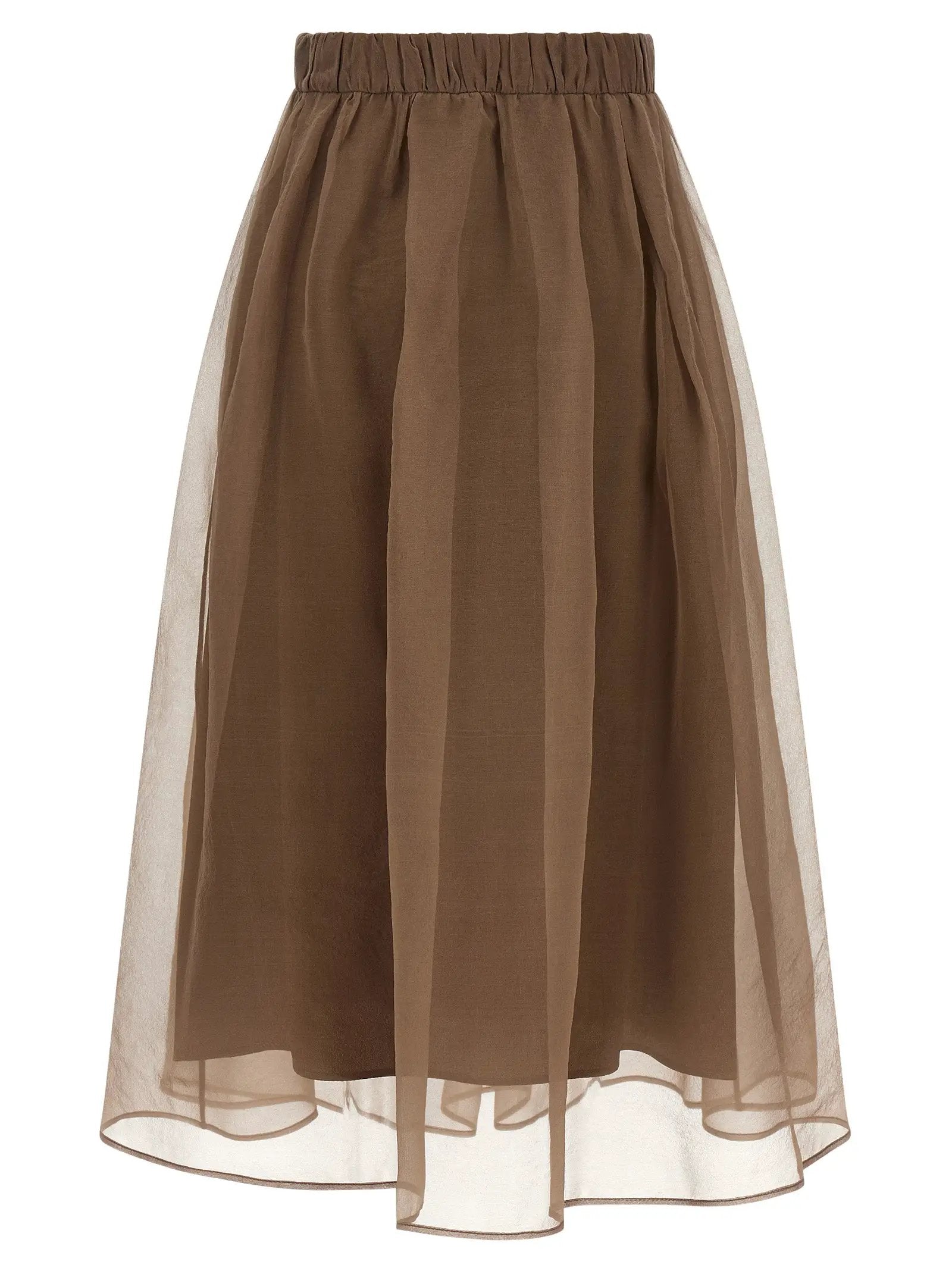 Brunello Cucinelli Brown Silk Midi Skirt