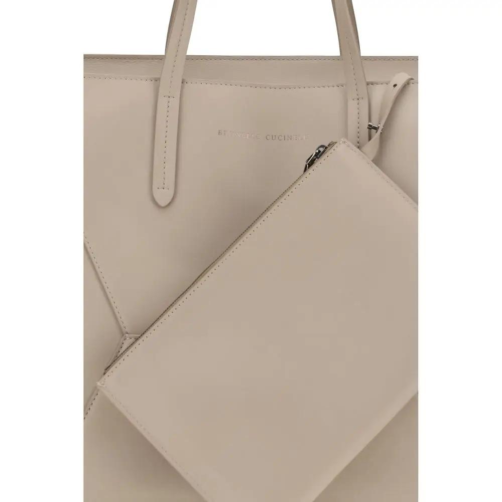 Brunello Cucinelli Beige Calf Leather Bos Taurus Shoulder Bag