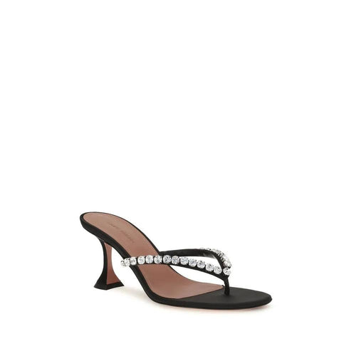 Sandales Amina Muaddi en soie noire à talon aiguille