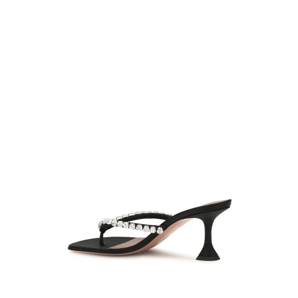 Amina Muaddi Black Silk Stiletto Heel Sandals