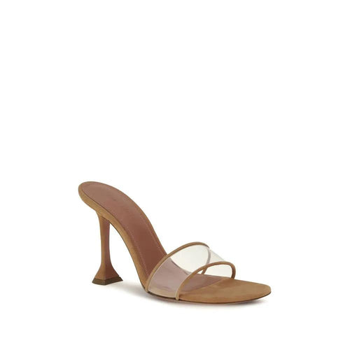 Sandales compensées Amina Muaddi en cuir de veau beige Bos Taurus