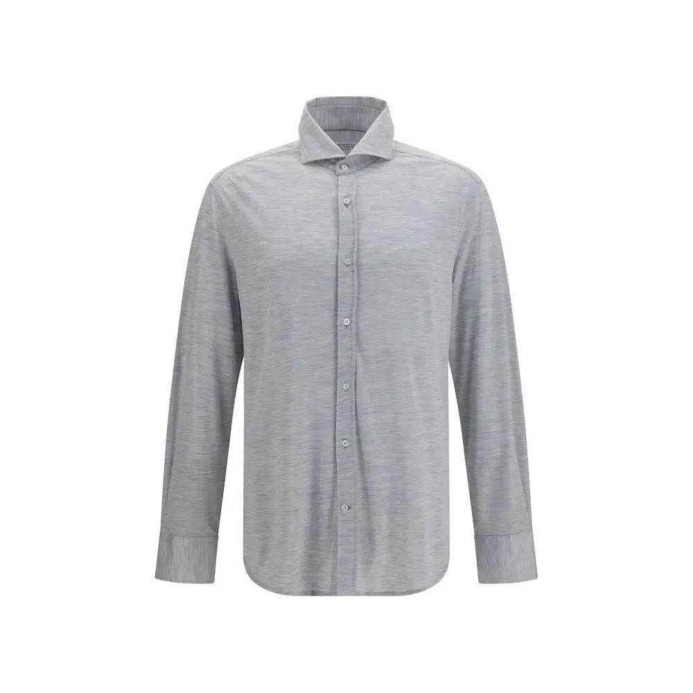 Brunello Cucinelli Blue Silk Dress Shirt