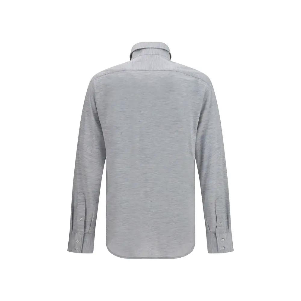Brunello Cucinelli Blue Silk Dress Shirt