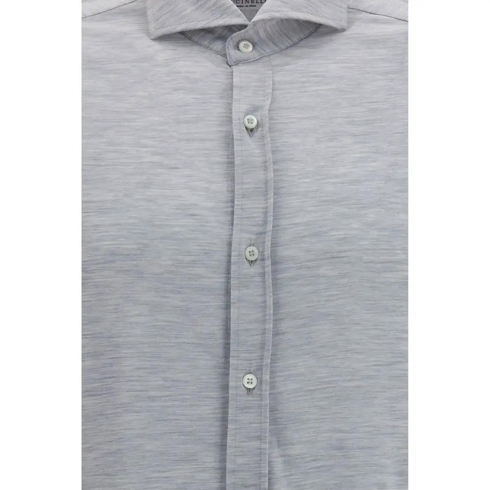 Brunello Cucinelli Blue Silk Dress Shirt