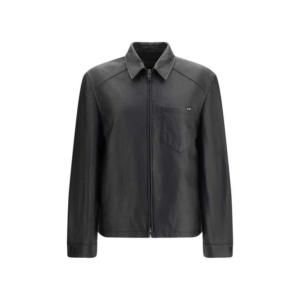 Prada Black Lamb Ovis Aries Aries Leather Jacket