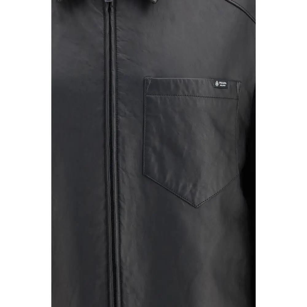 Prada Black Lamb Ovis Aries Aries Leather Jacket